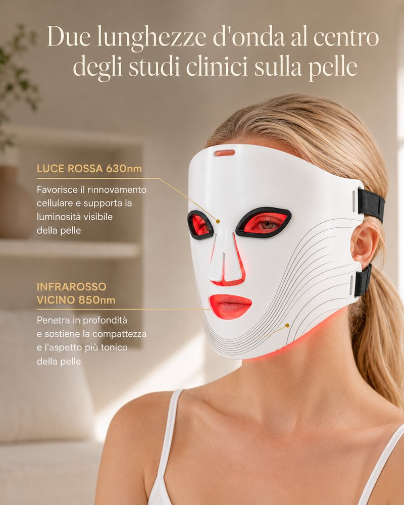 Maschera LED viso 7 colori nottesud — fototerapia anti-età con 180 LED 630nm e 850nm