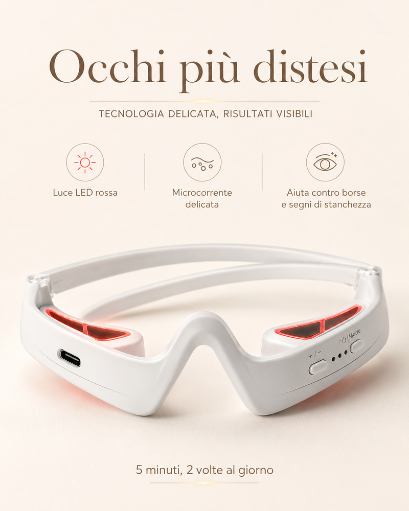 Massaggiatore occhi LED dettaglio con luce rossa terapeutica perioculare
