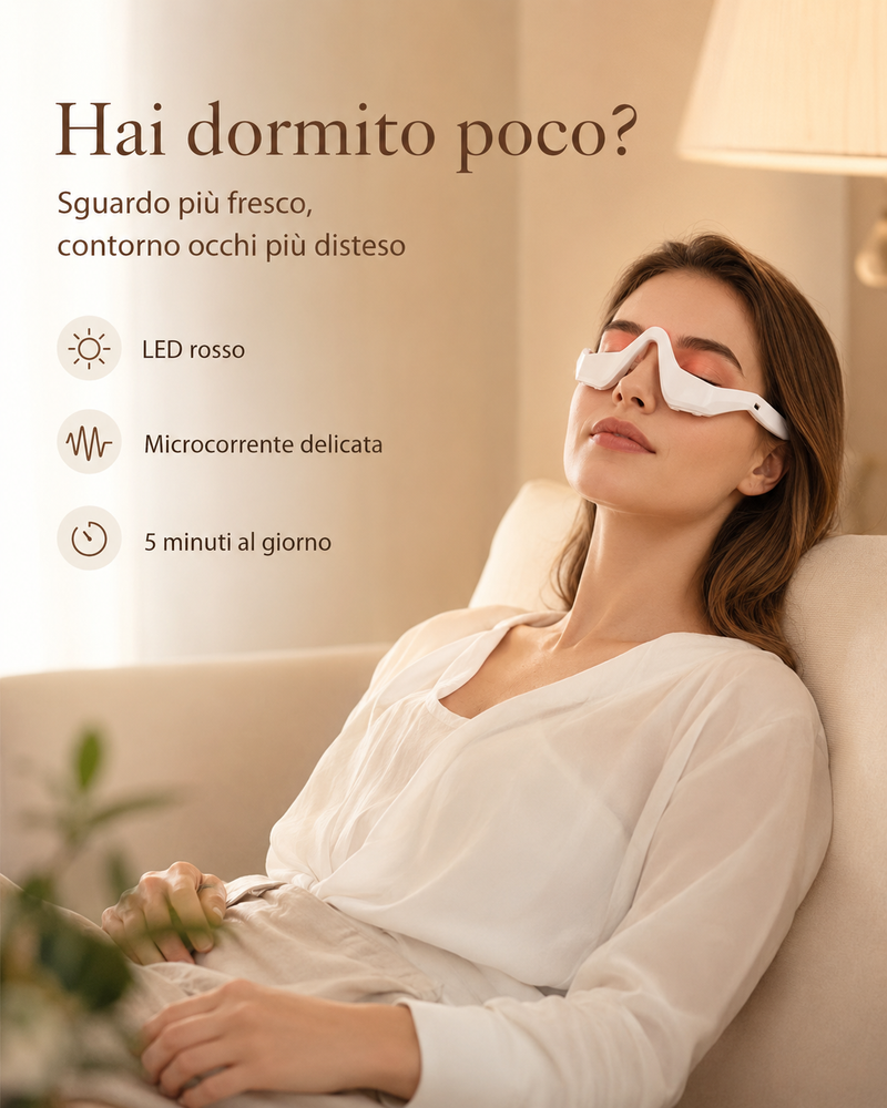 Eye care device LED in uso per drenaggio gonfiore mattutino occhi