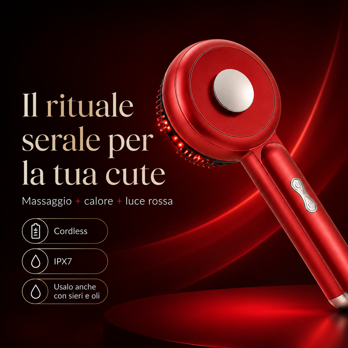 Spazzola scalp massager luce rossa 630nm per microcircolazione cuoio capelluto